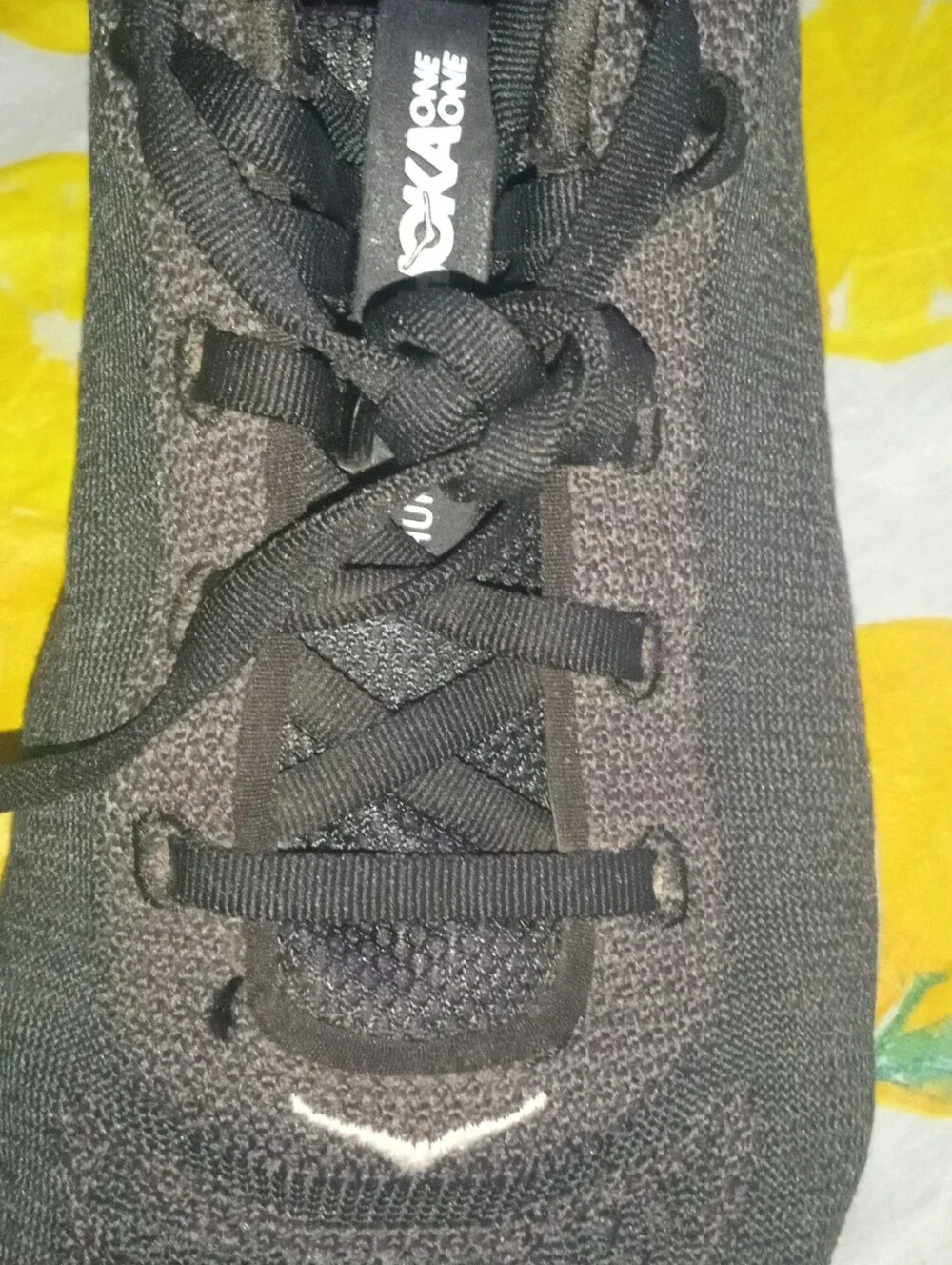 Hoka One One Black Knit Women's Athletic Running Shoes with White Sole